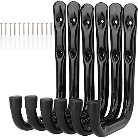 Lot de 6 crochets rangement pour échelle garage 17 cm, support mural robuste chaises pliées, vélos, outils électriques, tuyaux d'arrosage (19 cm x cm) - 19cm 17cm (1/5)