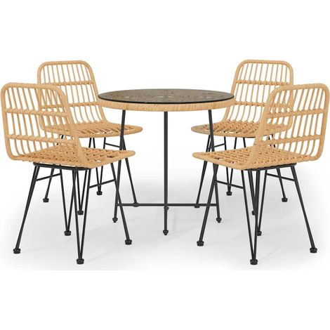 Maison Exclusive - 5-tlg. Garten-Essgruppe Poly Rattan (1/5)
