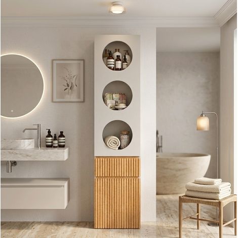 Armadio alto 45x50x202 cm in MDF grigio chiaro e rovere chiaro, con contenitore FloraGrace (1/5)