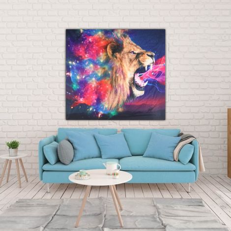 Tapisserie murale indienne en polyester, jeté de canapé, couverture, tapis de yoga (Lion) (1/5)