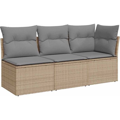 Gartensofa mit Kissen 3-Sitzer Beige Poly Rattan vidaXL