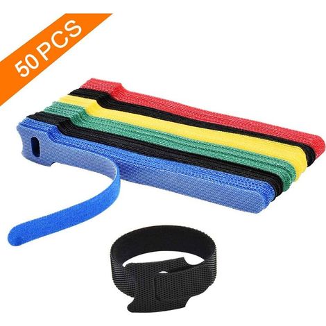 Packung mit 50 hochwertigen, verstellbaren 15-cm-Verschlüssen aus Mikrofasergewebe. (1/5)