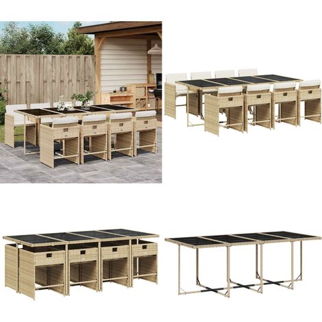 vidaXL Ensemble à manger de jardin et coussins 9 pcs beige Poly rotin (1/5)