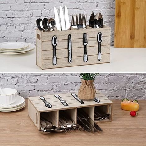 Range-couverts rustique 4 compartiments – Porte-couverts en bois – Range-couverts pour table de fête, mariage, restaurant (1/4)