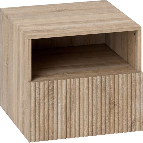 Table de Chevet Murale Blanche : Design à Ouverture Tactile avec Tiroir et Étagère Ouverte, Table de Nuit Flottante Gain de Place (Sans Poignée) - Chêne Clair (1/5)
