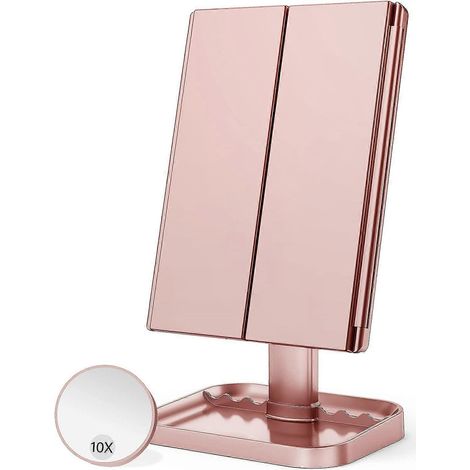Tragbarer LED-beleuchteter Kosmetikspiegel (Roségold) (1/5)