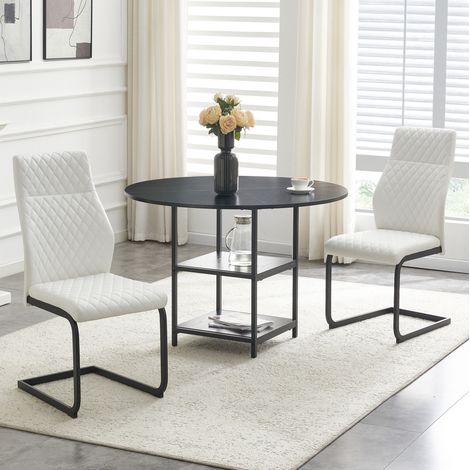 Conjunto de mesa redonda y 2 sillas, mesa de comedor 107 cm con sillas blancas DESVIAE (1/5)