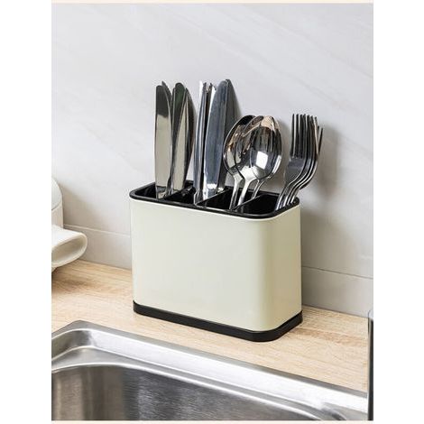 APEX Égouttoir à couverts blanc, étagère de rangement multifonctionnelle avec égouttoir antidérapant en acier inoxydable. (1/4)