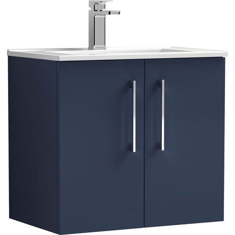 Balterley Contemporary Bathroom 2 Soft Close Door & Minimalist Wall Hung Vanity Unit Basin, Midnight Blue, 600mm
