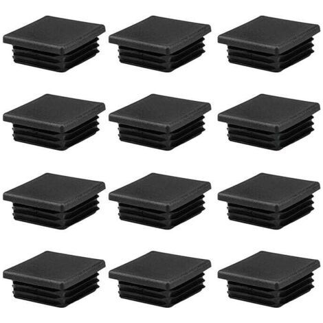 Lot de 12 cache-tubes carrés en plastique noir de 50 x 50 mm pour tubes métalliques, chaises, canapés et tables