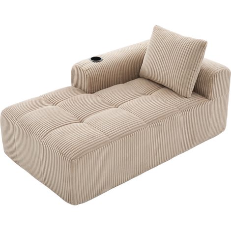 Sofá chaise longue individual en chenilla tipo corduroy, 158 x 93 x 61 cm, sin montaje (1/5)