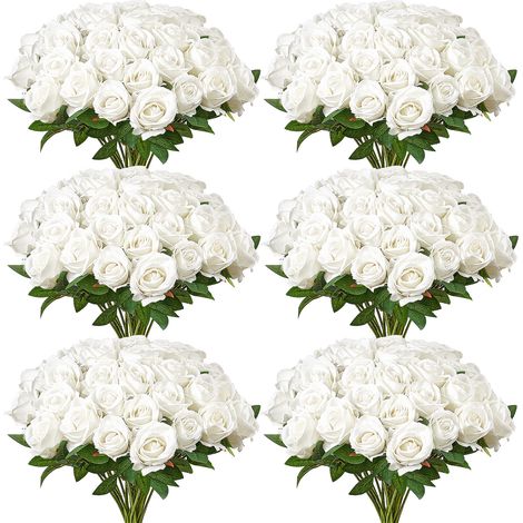 VEVOR Rose Artificielle Lot de 120 Fleurs Artificielles 508 mm Bouquets de Fausses Fleurs Aspect Realiste avec Tete de Rose 70 mm, pour Decoration Interieure, Fetes, Mariages, Centres de Table, Blanc