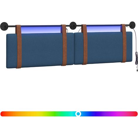 Hanging Headboard with LED Light Blue Antique PU vidaXL