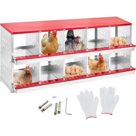 Pondoir pour Poules en Métal – à Poser Ou à Fixer Au Mur – Structure Étanche Et Ventilée – Fond Incliné, Avec couvercle - Rouge - 10 compartiments (1/5)