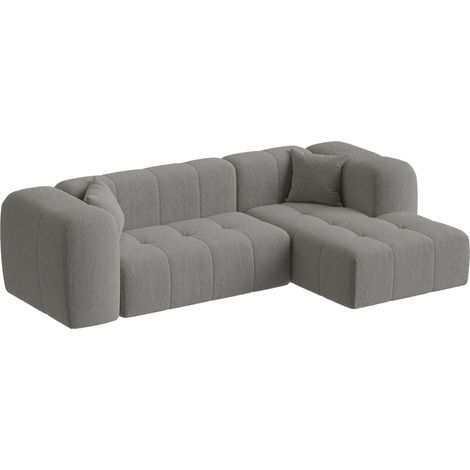 LAYANE Canapé d'angle tissu bouclette gris - Angle droit (1/5)