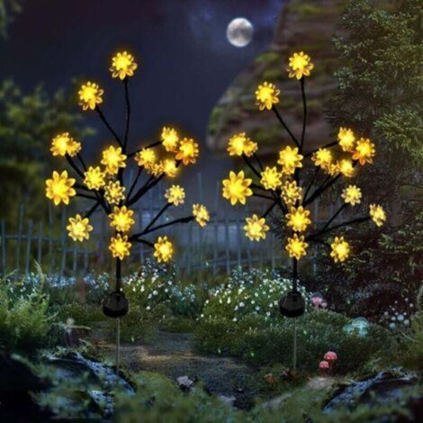 Lotus 2-Piece Solar Garden Lights, Outdoor LED Lighting for Driveway, Patio, Camping, Warm White (1/4)