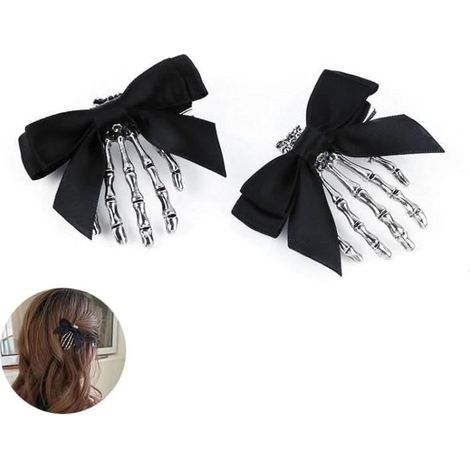 Set di 2 fermagli per capelli di Halloween con motivo a mano scheletrica, fermagli per capelli con artigli a forma di teschio (1/4)