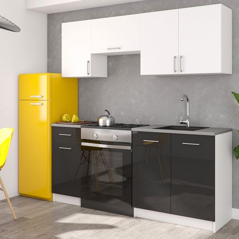 Moderne Küchenzeile LECO 180 cm in schwarz Hochglanz / weiß matt – funktionales Design für jede Küche (1/3)