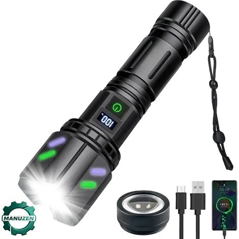 Manuzen - Lampe torche rechargeable longue portée – zoom et double lentille – Avec batterie 26650 (1/4)