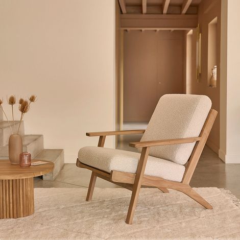 Fauteuil en teck massif assise bouclette (1/5)