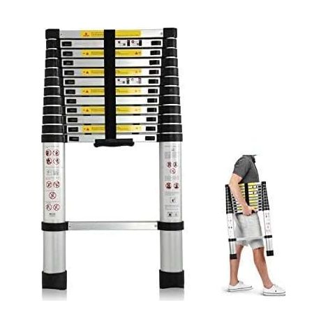 Échelle télescopique en aluminium de 3,8 m - Échelle coulissante extensible - Antidérapante - Échelle extensible - Échelle multifonction - Charge maximale : 150 kg (1/5)