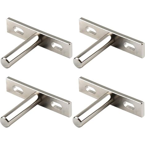 4 Pièces Equerre Etagere Murale Flottante Invisible 50mm, Support Etagere Murale en Métal, Tablette Flottante Support Charge Lourde, Nickelé (1/5)