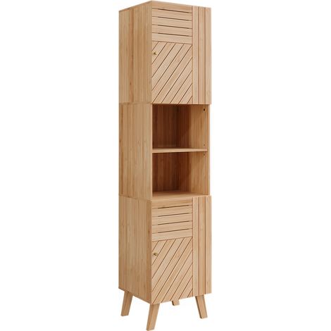 Vicco – Armoire murale de salle de bain bambou 40x177cm – 2 portes – MDF 12mm – Rangement optimisé pour espaces étroits