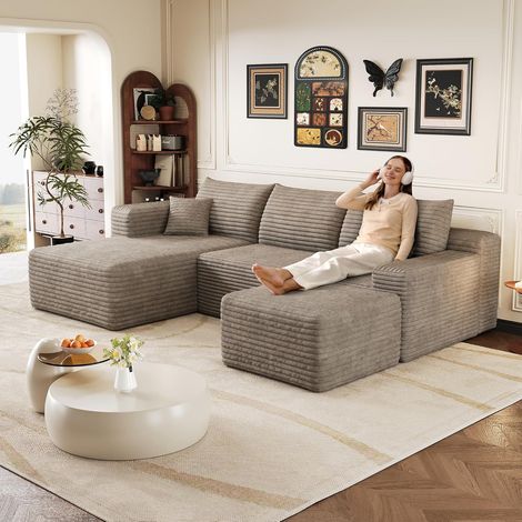 Canapé à d'angle convertible,canapé 3 Places,canapé convertible,de Compression modulaire en U,pour Le Salon,241 cm de long,spacieux et confortable,Peut être combiné librement,Aucun assemblage requis