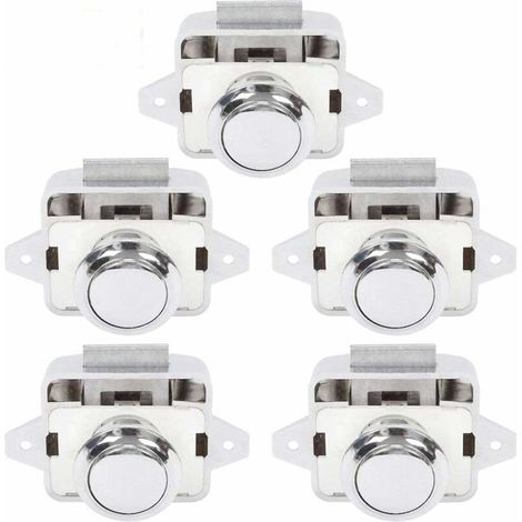 5-Piece Silver Push Button for RV, Caravan, and Motorhome - Door Latch Lock, Cupboard Closure (1/5)