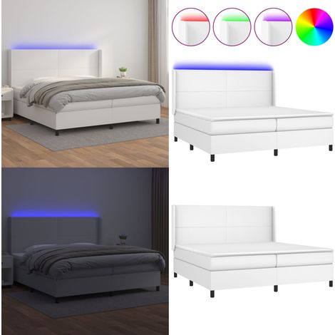 Sommier à lattes de lit matelas LED Blanc 200x200 cm Similicuir - Lit Plateforme - Lit Capitonné - Lit Design - Lit Moderne - Lit Double - Home & Living (1/5)