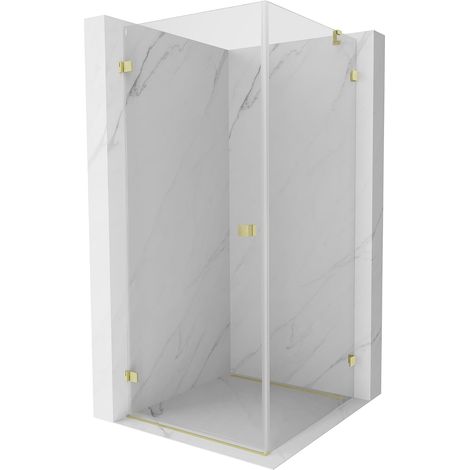 Mexen Lunar-B cabina de ducha abatible izquierda 90 x 90 cm, transparente, oro cepillado - 832-090-090-55-00-L (1/5)