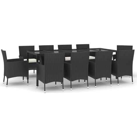 Maison Exclusive - Set da Pranzo da Giardino 11 pz con Cuscini in Polyrattan Nero