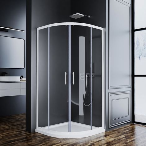 Weiß Duschkabine 90x90 cm viertelkreis Schiebetür, Duschkabine Rund 90x90cm Duschabtrennung Runddusche mit 6mm ESG Sicherheitsglas Glas Duschwand Höhe: 185cm