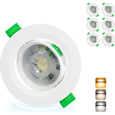 Spot LED Encastrable - Lot de 6 - Plastique Blanc - 3 Températures - IP44 Salle de Bain - Ø68-80mm (1/5)