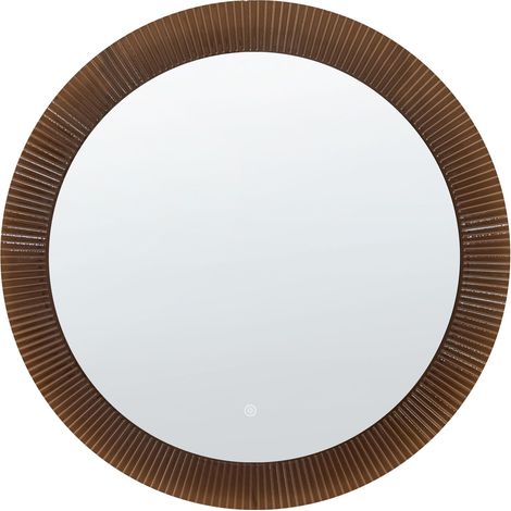 Wall Mounted Hanging LED Mirror Brown 80 x 80cm Modern Round Contemporary Bathroom Vanity Make-Up Bedroom BESBE (1/5)