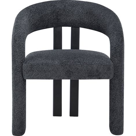 Chaise avec accoudoirs en tissu bouclette et bois d'hévéa noir - Anthracite foncé - NORETI (1/4)