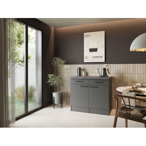 Sideboard Küchenschrank Schublade 100 cm Grau Matt Oliver Respekta
