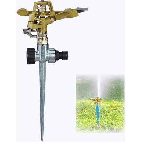 Tête d'arroseur de jardin, arroseur de pelouse robuste à impact, réglage rotatif à 360 degrés avec broche, arroseur d'eau en métal pour cour, pelouse dorée (1/5)
