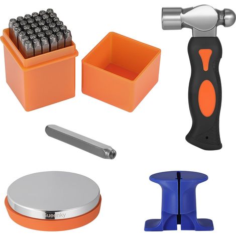37 Pièces Lettres et Chiffres à Frapper, 3mm Poinçon Lettre Metal avec Mini Bloc Établi et Marteau, A-Z 0-9 et Symboles Lettre a Frapper Metal pour Métal Plastique Bois Cuir (1/5)