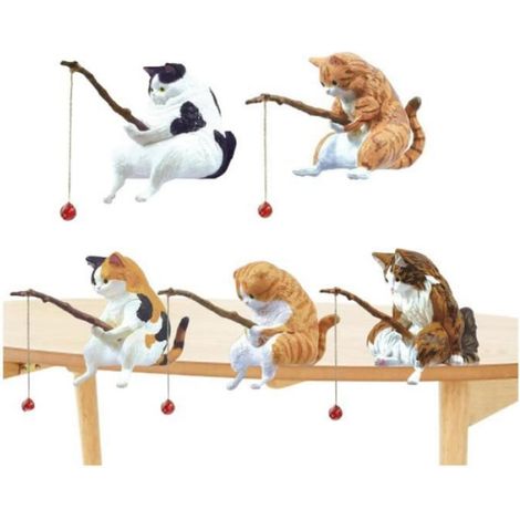 Chats de pêche pour aquarium Décoration de chat de pêche, figurines de chat en résine, statues de chat, décoration d'intérieur, (1/4)