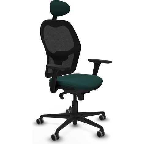 Jorquera sincro malla negra similpiel verde botella brazos 3D base nailon cabecero fijo ruedas 65mm engomada (1/5)