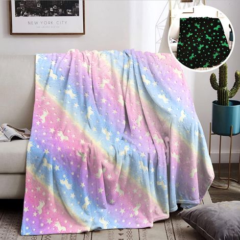 Couverture Douillette pour Enfant, Licorne Brille dans l'Obscurité, Cadeau pour Fille, Super Douce et Chaude, pour Lit, Canapé, Moelleuse (1/5)
