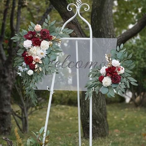 Lot de 2 fleurs artificielles pour arc de mariage Guirlande de mariage Guirlande de fleurs Guirlande en soie Pivoine (Rouge ) (1/5)