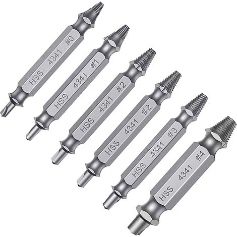 6-teiliges Set zum Ausdrehen beschädigter Schrauben, HSS-Hochleistungs-Doppelkopf-Schraubenausdreher für abgebrochene Bolzen, silberfarben (1/5)