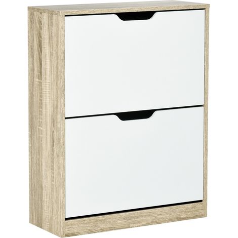 Scarpiera Salvaspazio Slim a 2 Cassetti per 8 Paia di Scarpe 62.5x26x81 cm, Legno e Bianco (1/5)