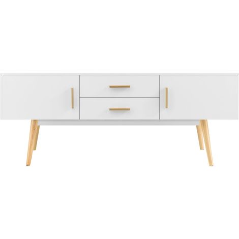 Mueble para TV de diseño banco para TV patas de madera 140 cm blanco 030005867