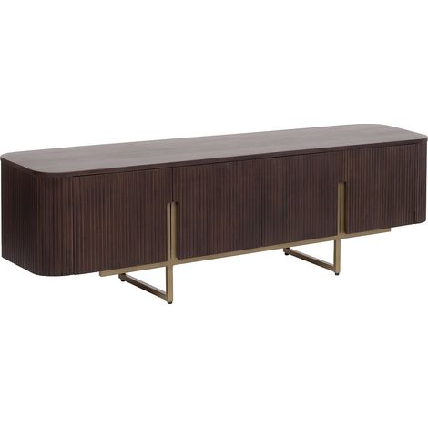 Meuble TV avec 4 portes en bois de manguier et métal doré - Naturel foncé - DOLIYA de Maison Céphy