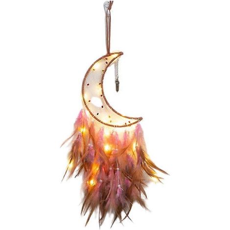 Attrape-rêves coloré fait main en plumes, lune et étoiles pour chambre de garçon ou de fille (1/4)
