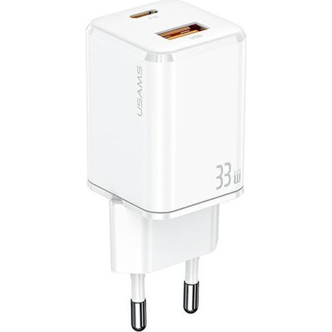 Chargeur USAMS 1xUSB-C + 1xUSB T43 33W (tête uniquement) Charge rapide PD3.0 + QC3.0 blanc CC144TC02 (US-CC144) (1/5)