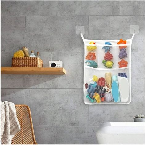 Rangement pour jouets de bain, grand support pour jouets de bain 17x12.5 pouces + 2 crochets de verrouillage, séchage rapide, jouets de bain faciles à ranger pour enfants (1/4)